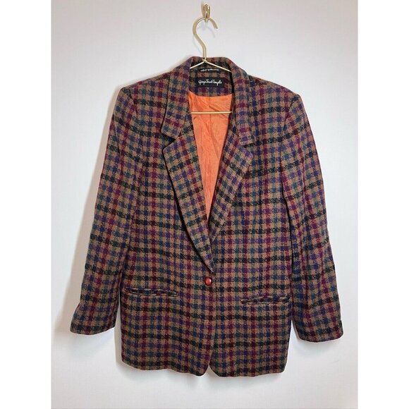 VTG Giorgio Sant'Angelo Plaid Wool Blazer Preppy Equestrian - Picture 3 of 12